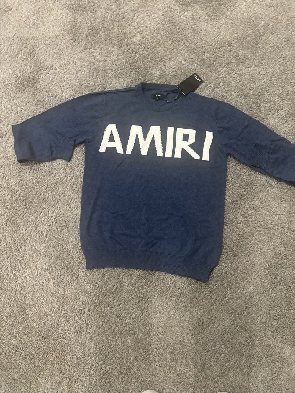 AMIRI Navy Crewneck Sweater with White Logo
